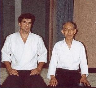 Second Doshu Kishomaru UESHIBA Sensei & Paul MULLER at AIKI-KAI HOMBU DOJO TOKYO  in 1986